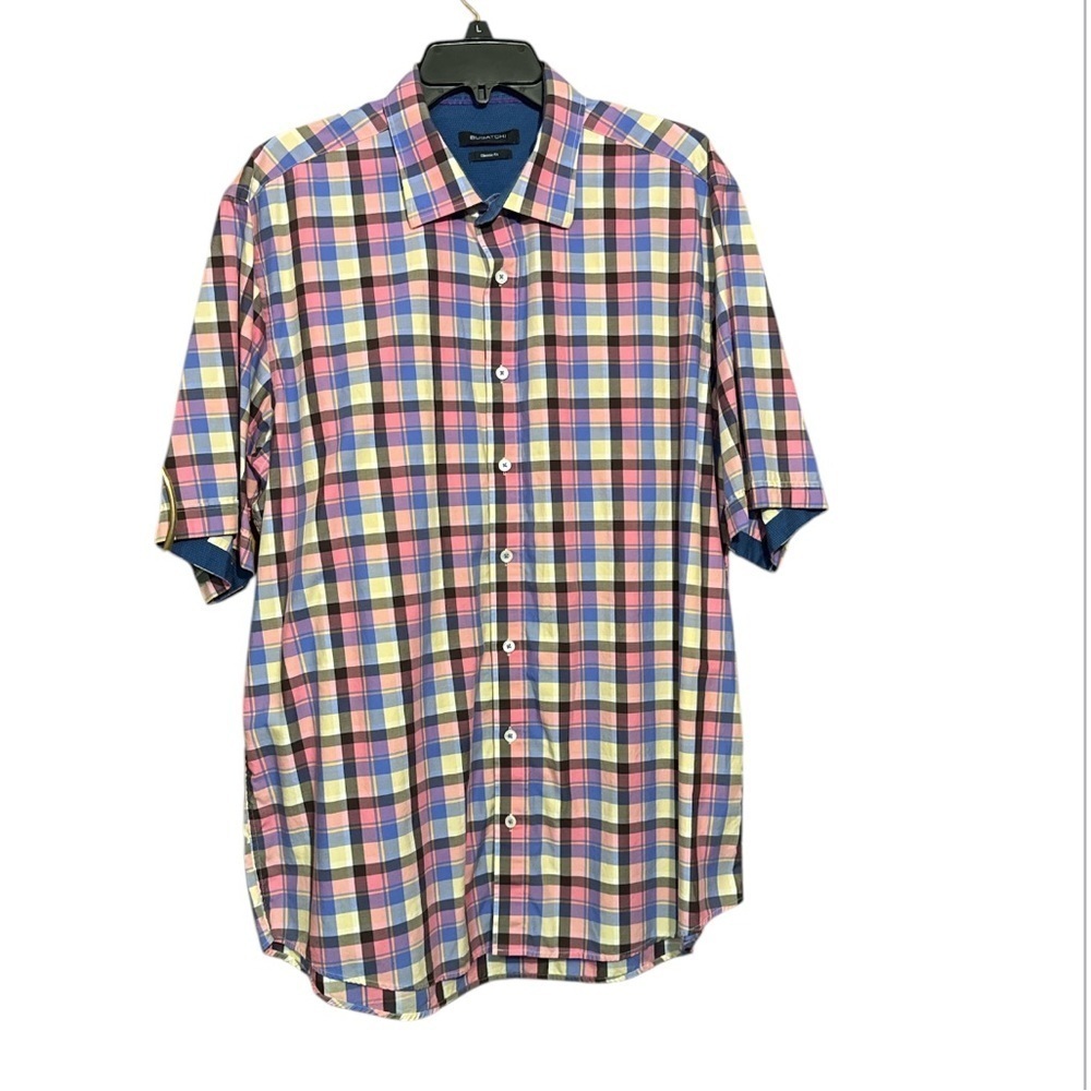 Bugatchi classic fit Men's Multicolor pink Plaid Shirt size XL